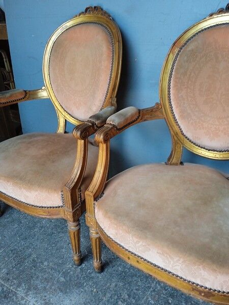 2 fauteuils 4 chaises salon Louis XVI époque XIXeme