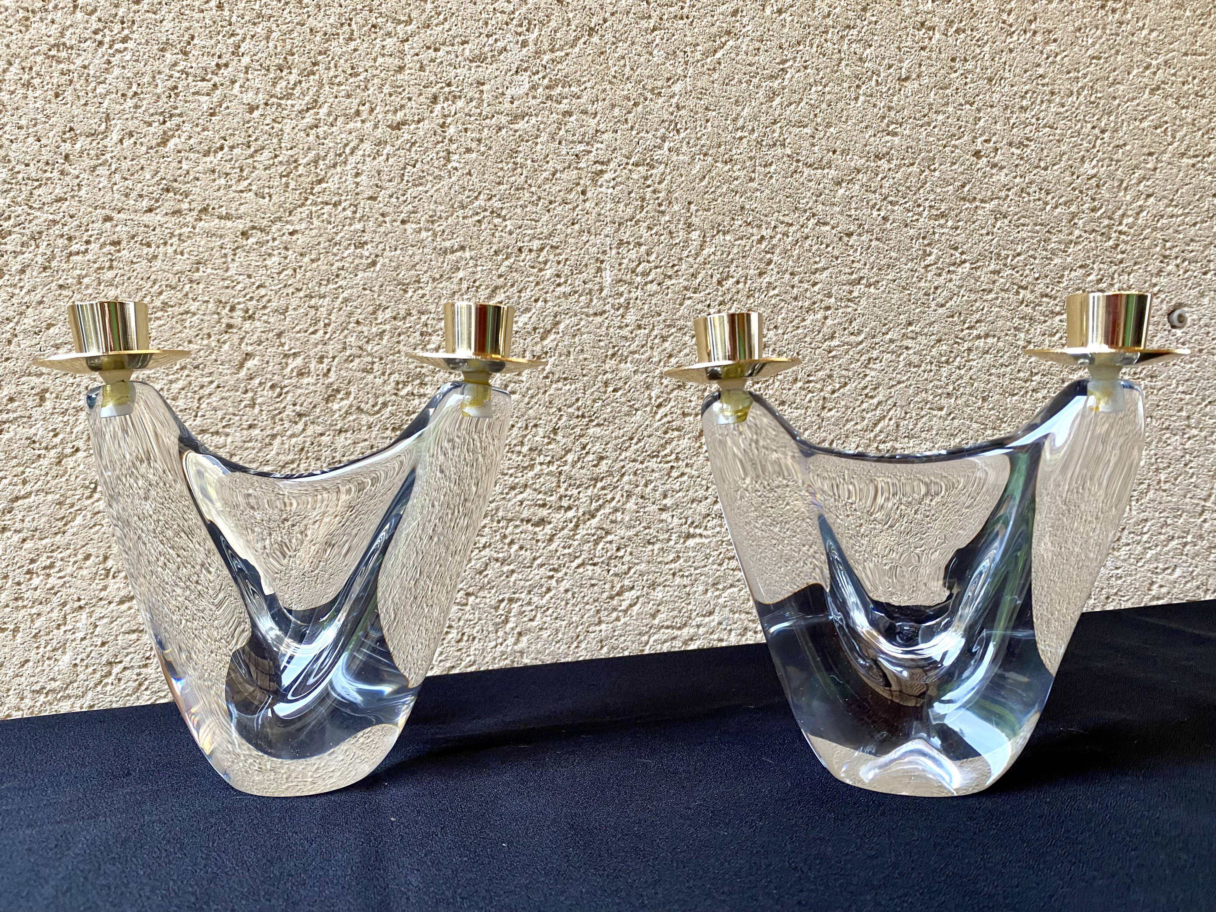 Pair of candlestick crystal Schneider France vintage 60s tbe