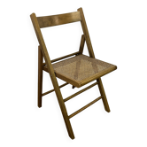 Chaise pliante en bois et cannage vintage