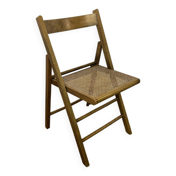 Chaise pliante en bois et cannage vintage