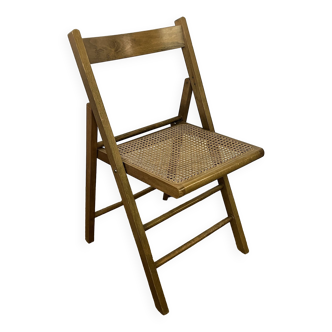 Chaise pliante en bois et cannage vintage
