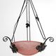 Suspension en fer forgé, vasque rose à décor floral, Art Deco, Circa 1930