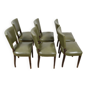 Chaises, cuir et bois. lot de 6