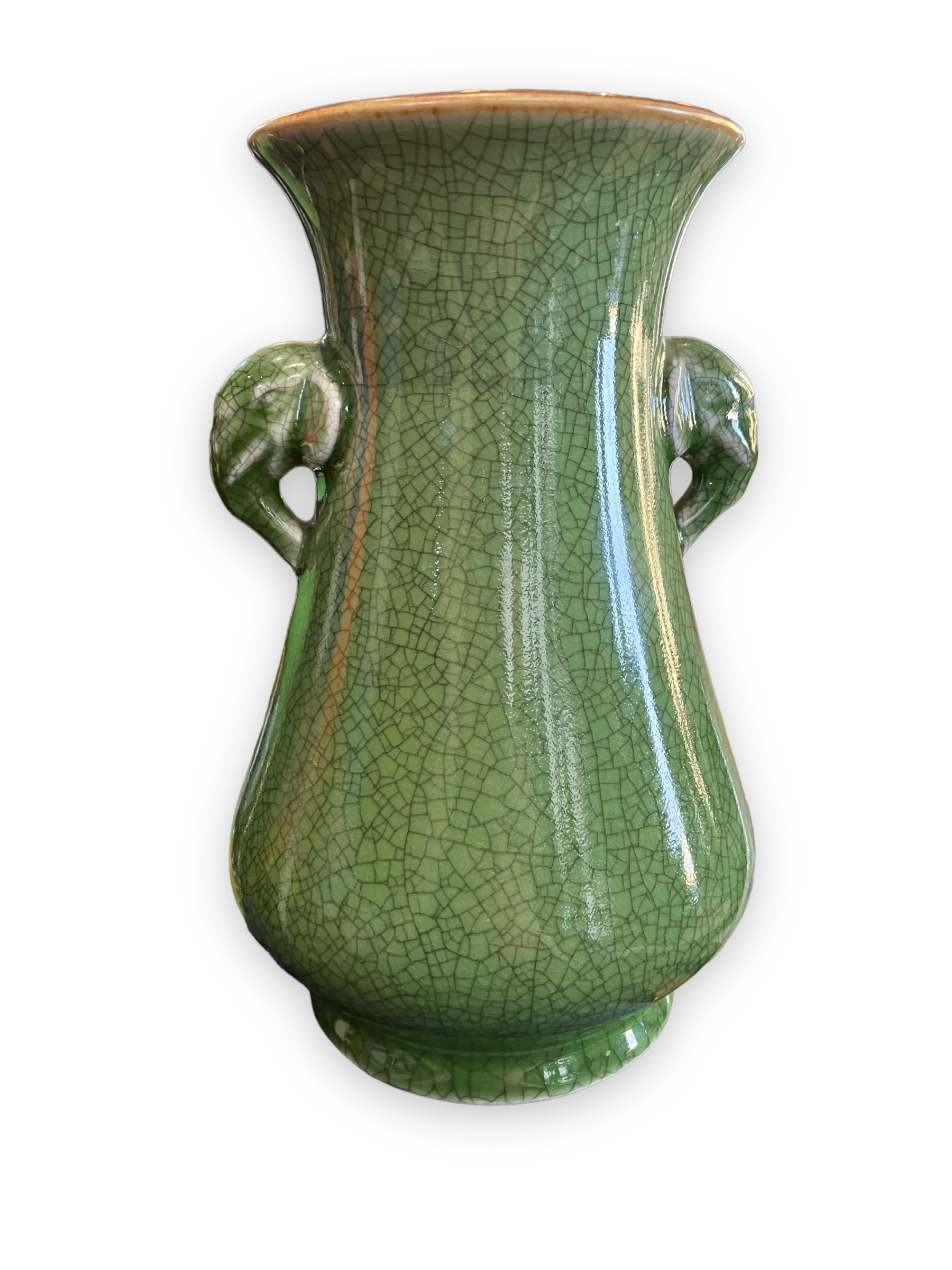 Green cracked ceramic vase Elephant Handles China XXth