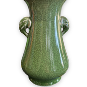 Green cracked ceramic vase Elephant Handles China XXth