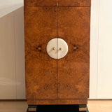 Art Deco Cabinet, Amboyna Roots, Leather and Brass, France, circa 1930
