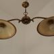 French Mid Century Bronze Billiard Light 2 Cream Amber Round Glass Shades 3921