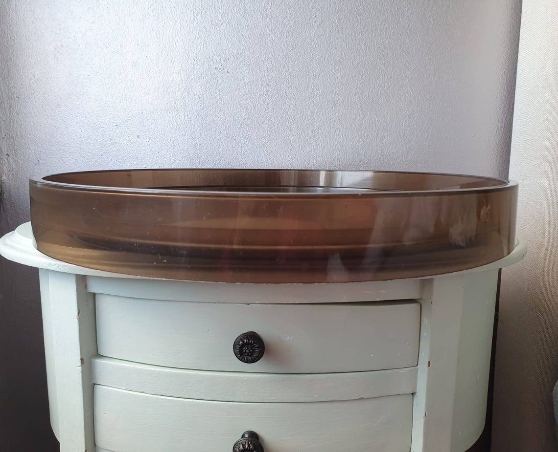 Miroir brun rond plexiglas années 70 35cm