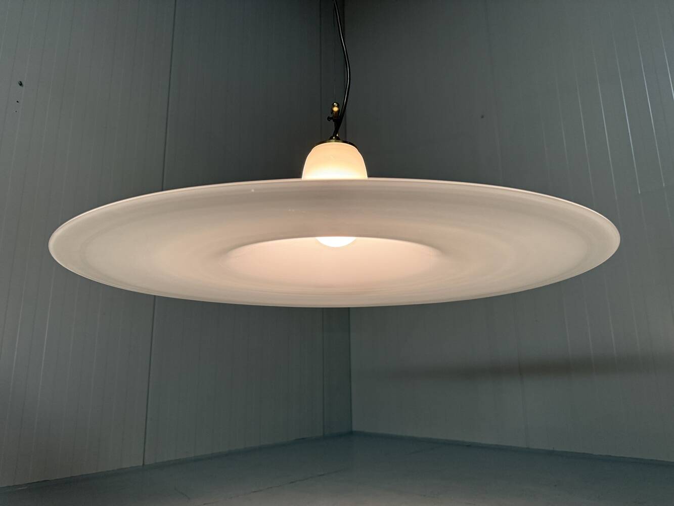 Large white glass hanging lamp by Vistosi, Italy