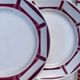 7 flat plates in white and red burgundy porcelain vintage Badonviller model Louise