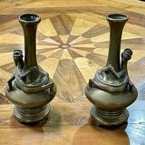 Pair of Chinese bronze vases with dragon decoration, early 20th century