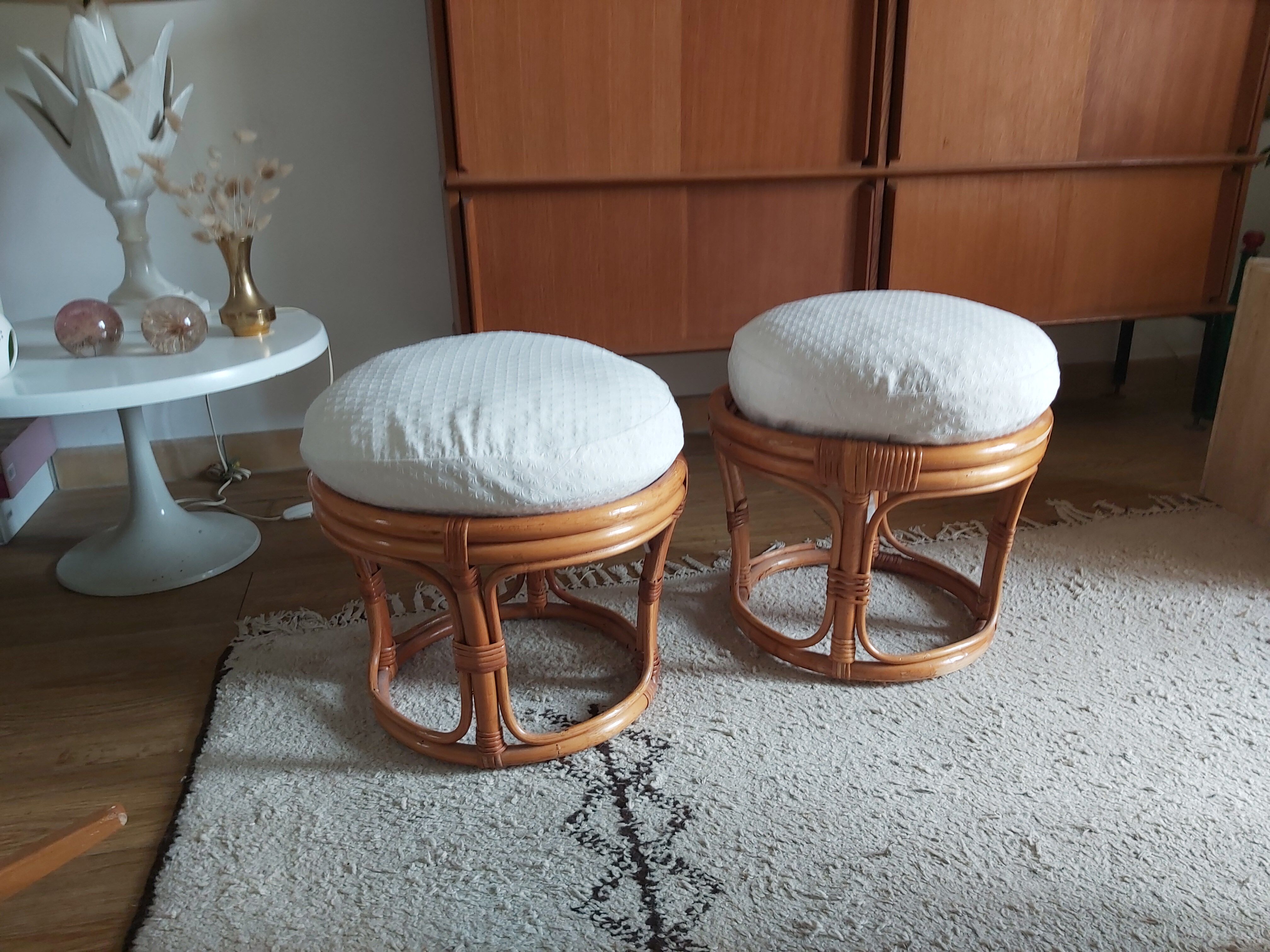 Pair of vintage rattan stools