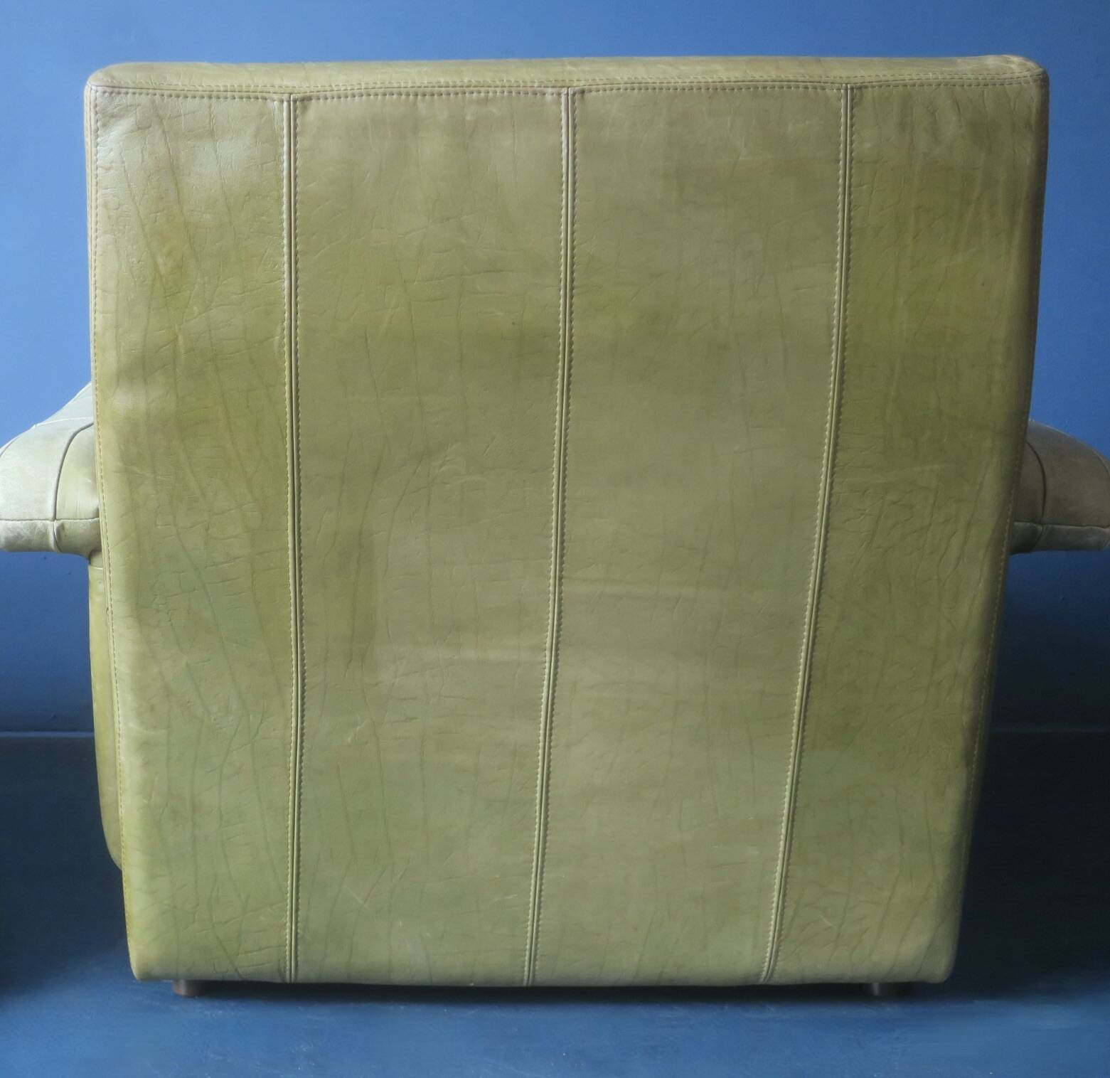 Patchwork leather olive green lounge chair and ottoman by Laauser, 1970s