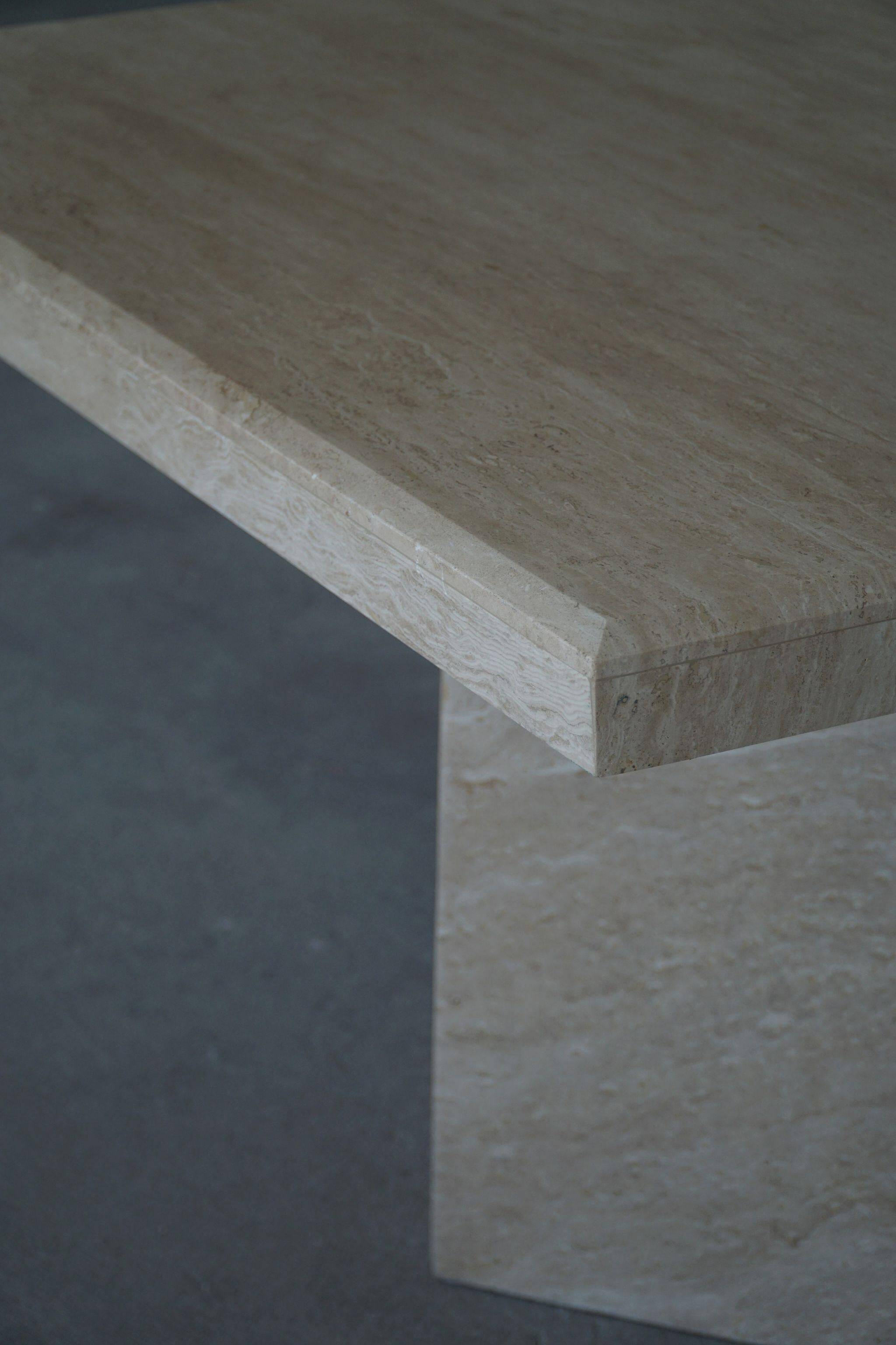 Vintage Scandinavian square dining table in white marble, 1980s.