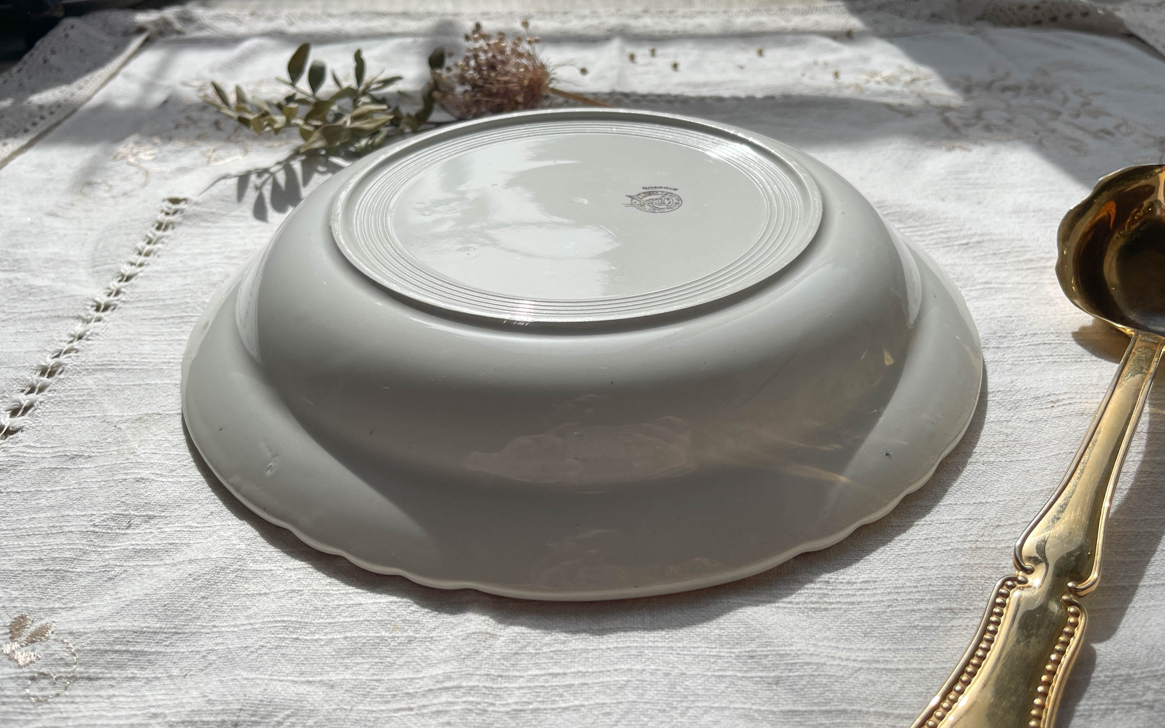 Vintage hollow dish in floral earthenware Moulin des Loups model "Cordoue"