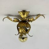 Lampe à fleurs en feuille d'or Hollywood Regency, années 1970