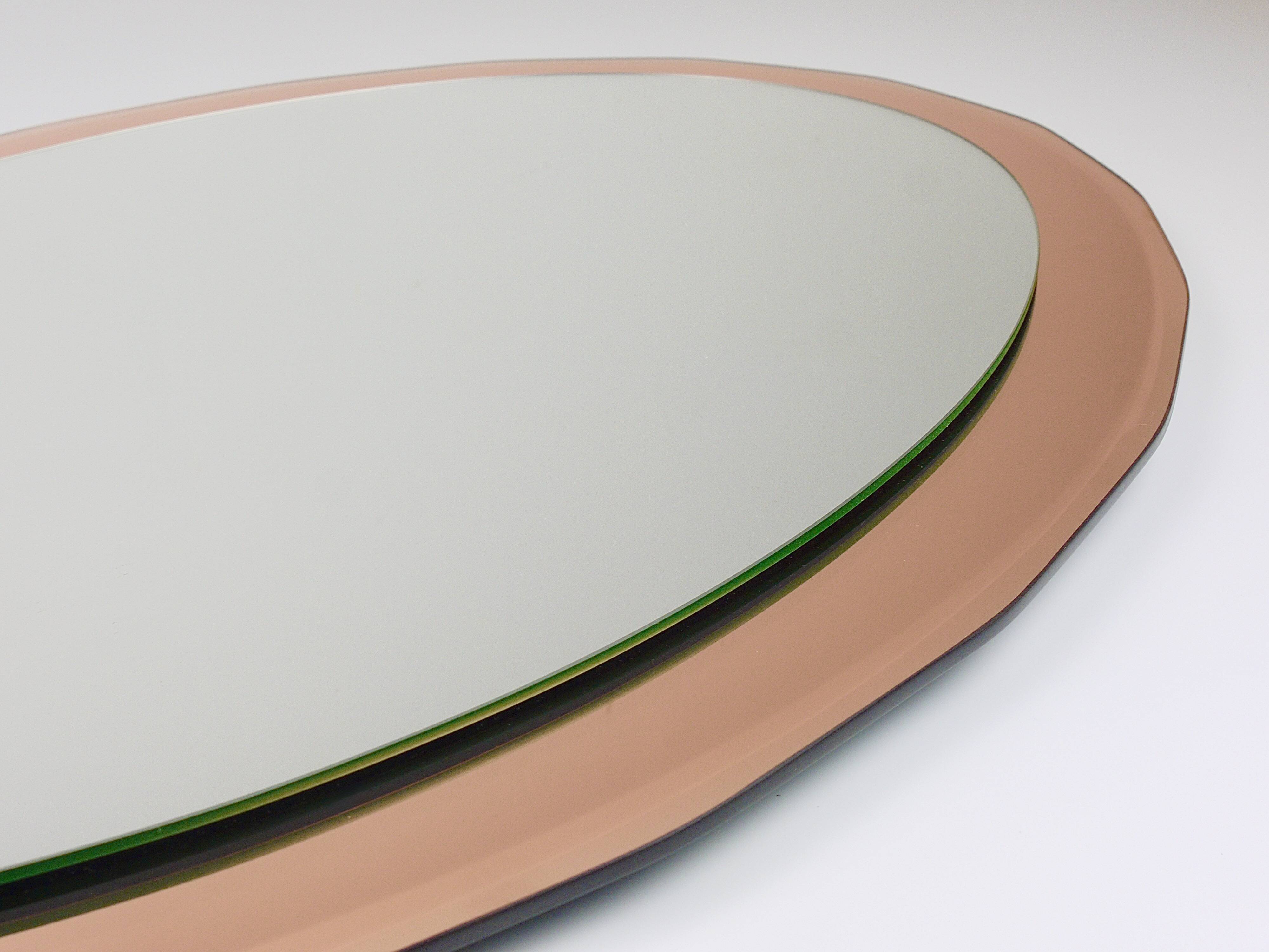 Cristal Arte Pink Oval Rosé Mid-Century Wall Mirror, Italy, 1960s