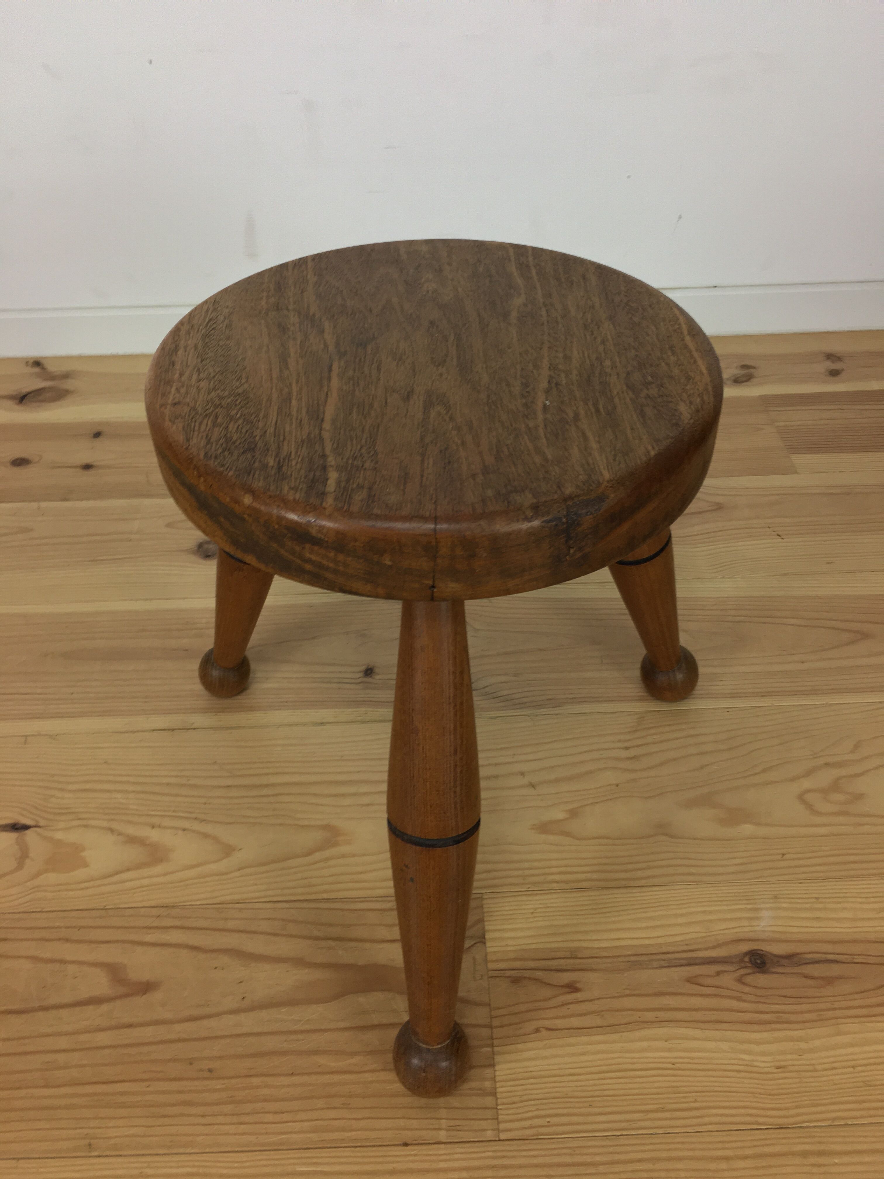Art deco solid oak tripod stool