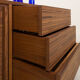 Oiled walnut TV stand equipped with 2 sliding doors and 3 drawers