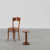 Solid oak Art Deco side table or pedestal with twisted base, France 1940s