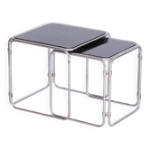 Tables gigognes du milieu du siècle en acier chromé et verre, République tchèque, années 1960