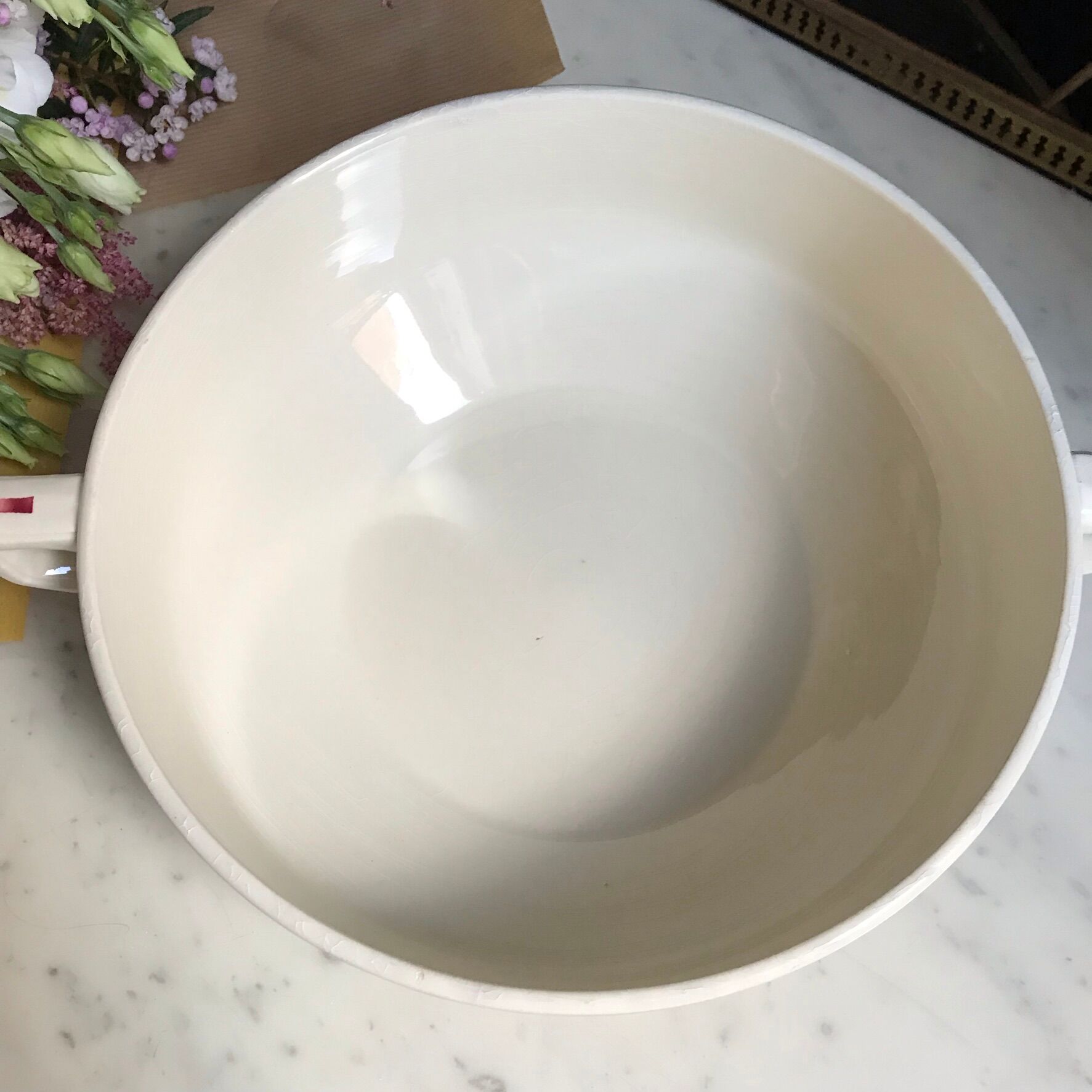 Vintage earthenware soup kitchen - 50s - model F.P Anna - decoration red flowers