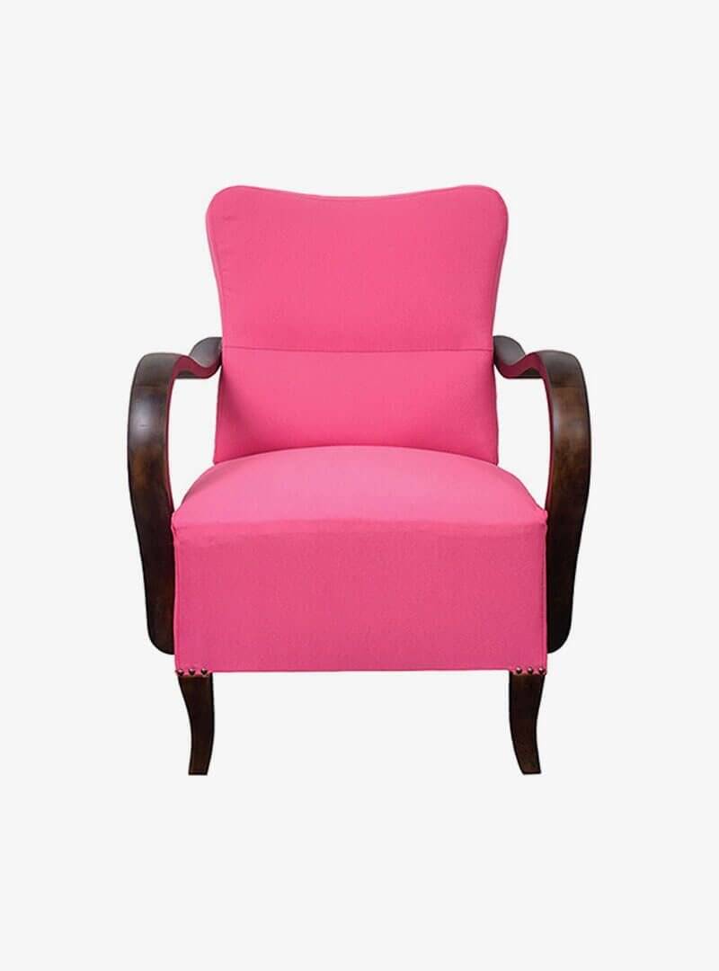Pair of Art Deco pink armchairs in fabric and wood, 1920s, fully restored.