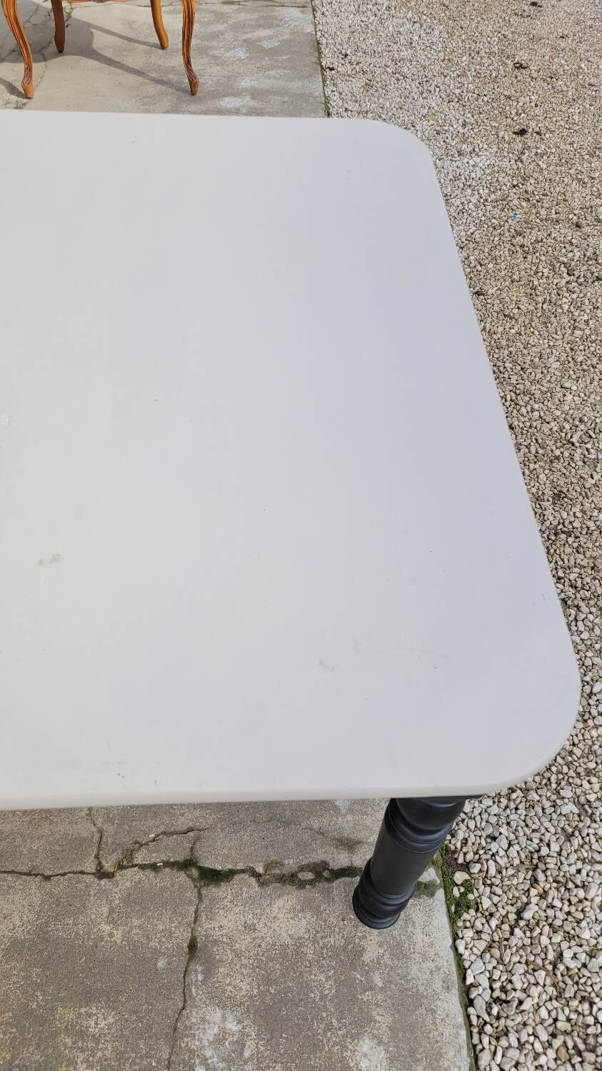 Antique patinated bistro farmhouse table, one drawer