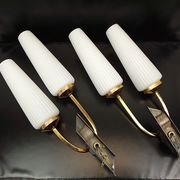 Pair of wall lamps in gilded metal and opaline style white glass