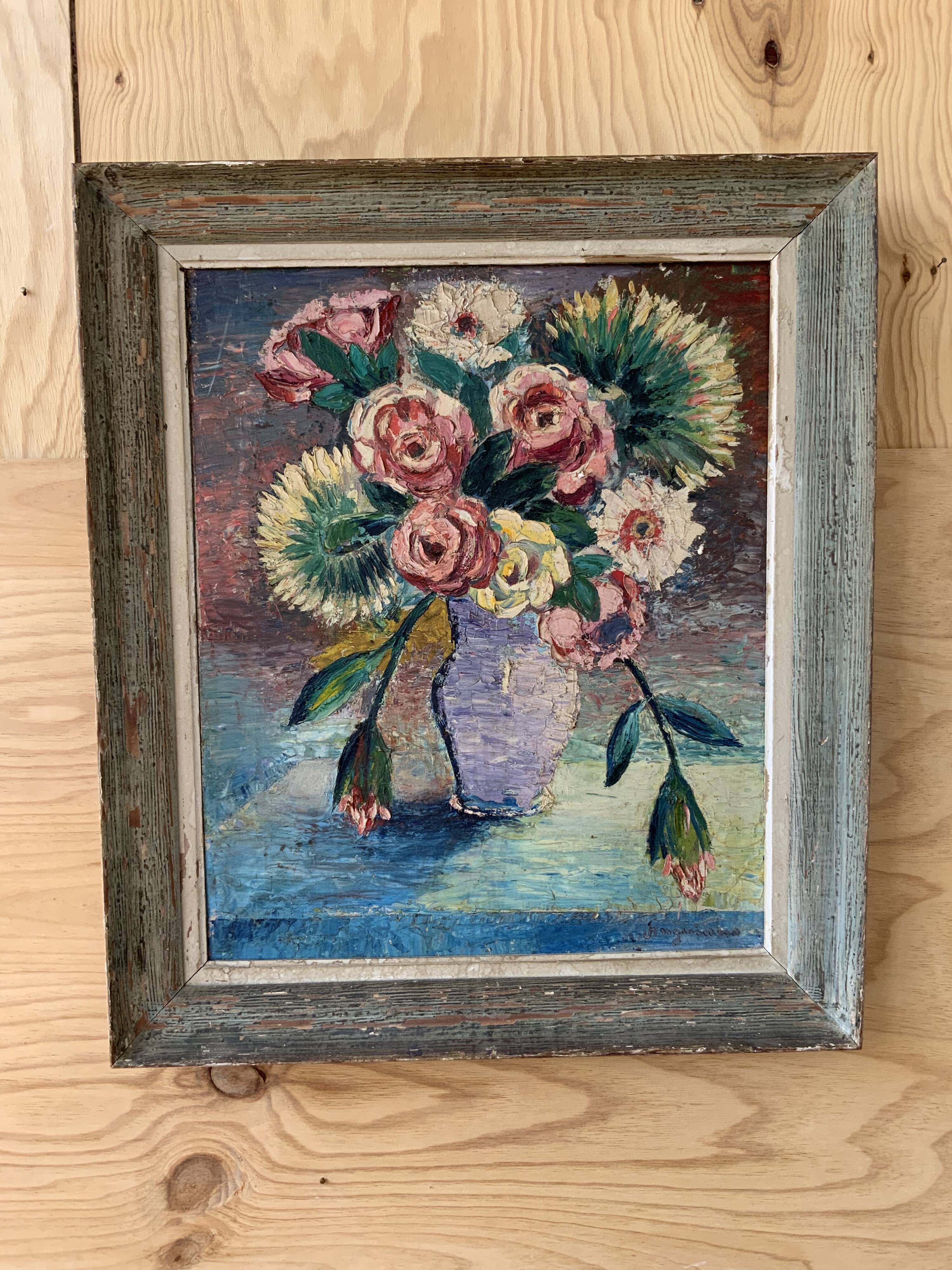 Painting old still life flowers