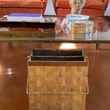 Hollywood regency brass and woven bamboo magazine rack, Metal Linea Nova Italy 1970