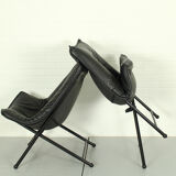 Folding Lounge Chairs in black leather by Teun van Zanten for Molinari, 1970s