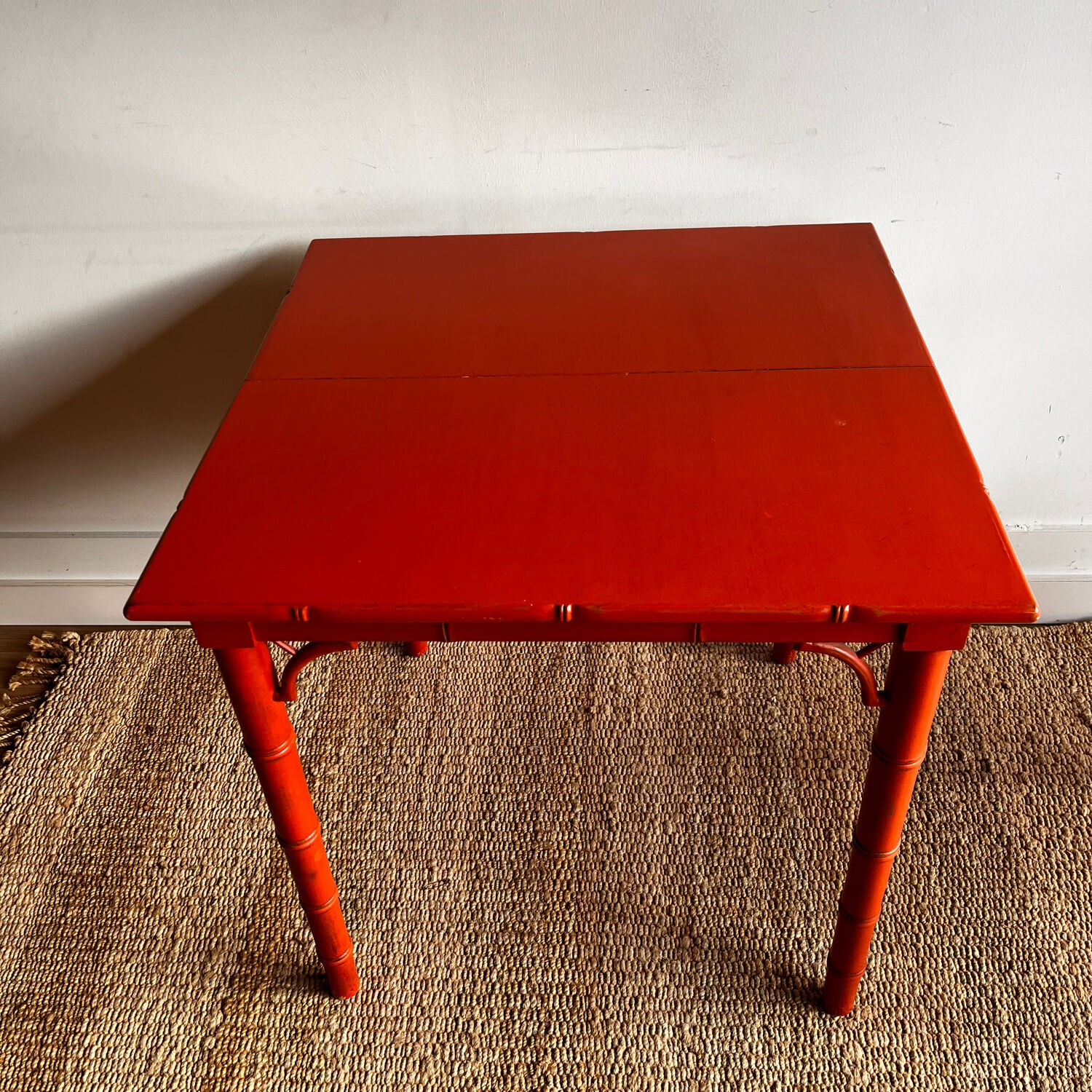 Wooden table resembling bamboo