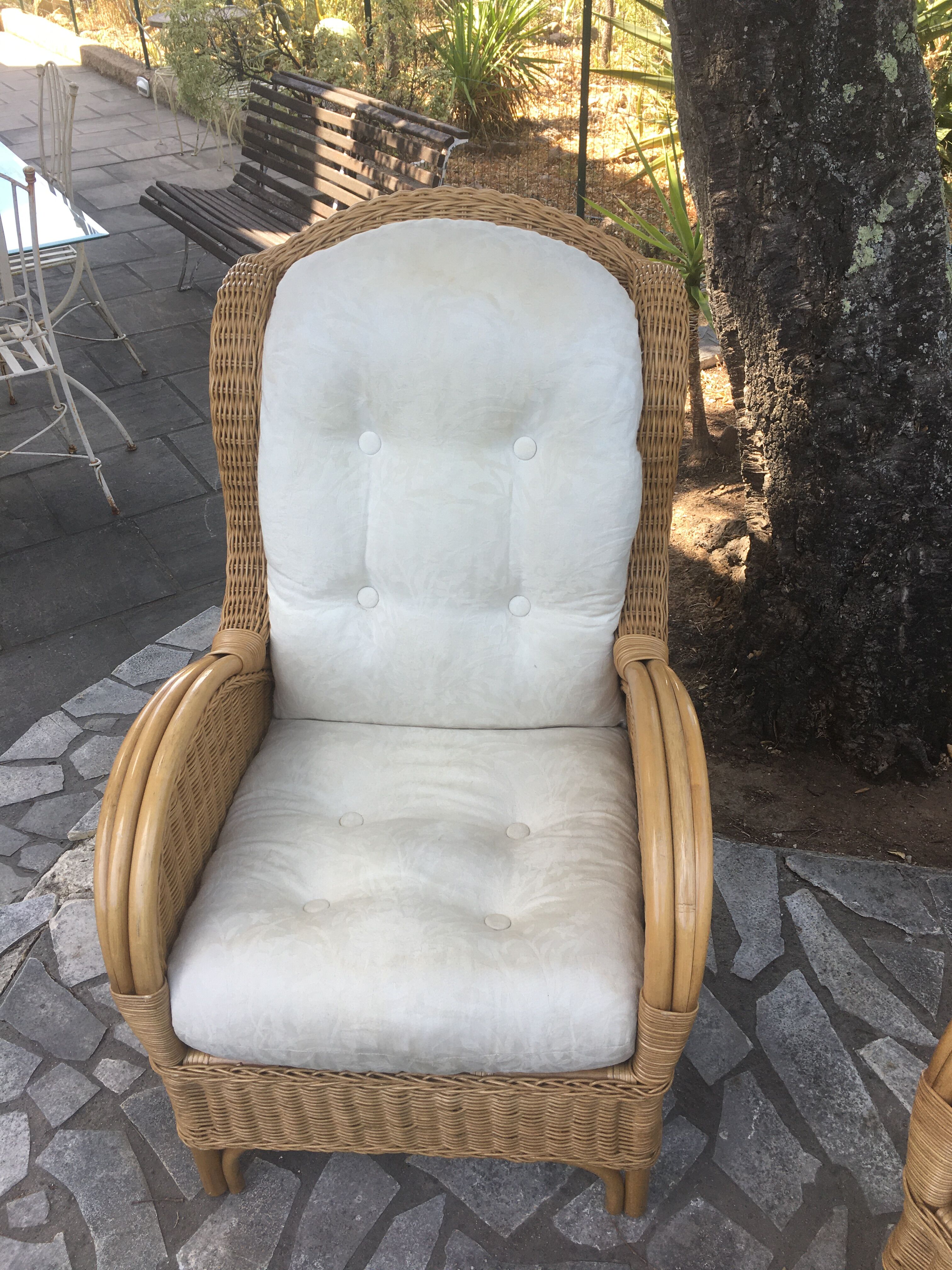 Pair of rattan and bamboo armchairs