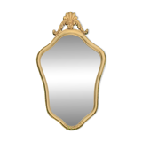 Ancien miroir mural biseauté en bois massif doré