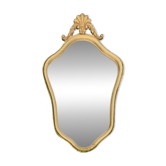 Ancien miroir mural biseauté en bois massif doré