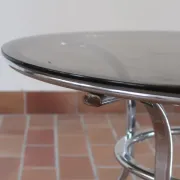 Round coffee table in smoked glass and chrome – Space Age style, 1970s