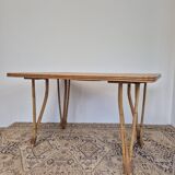 Vintage Rattan/Bamboo Dining Table with Compass Legs 1950s