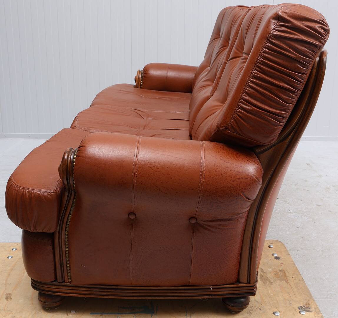 20th Century 3-Seater Sofa — Leather & Wood — Timeless Scandinavian-Inspire