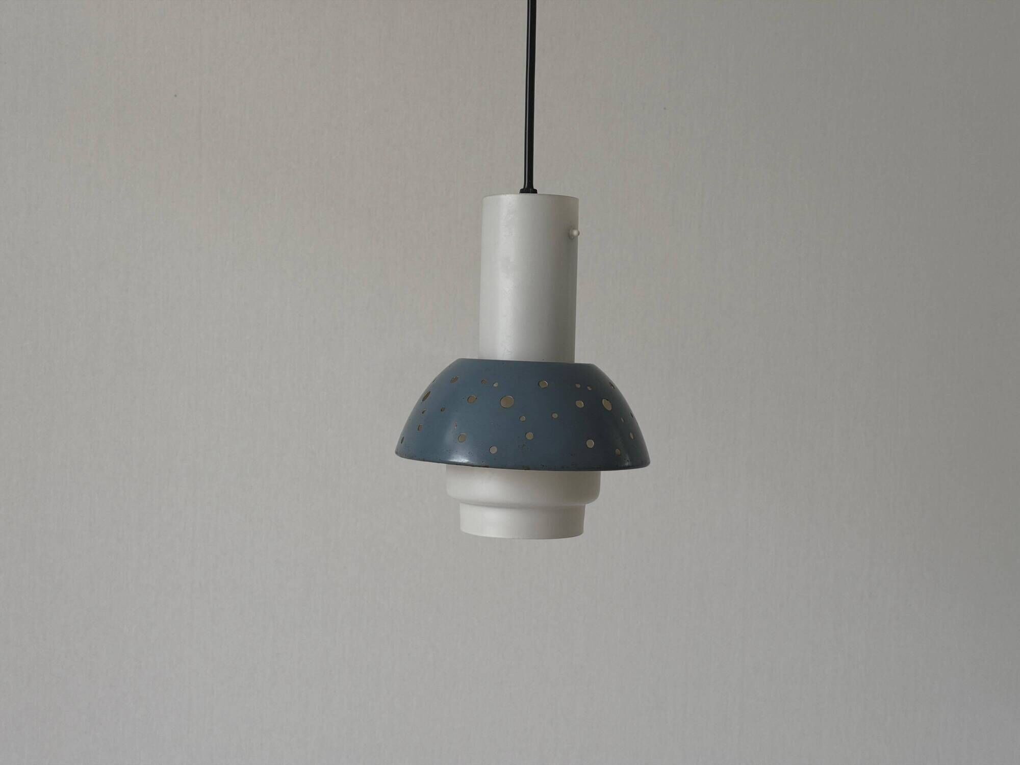 Metal and blue glass ceiling light by Ernest Igl for Hillebrand, 1950s, Germany
