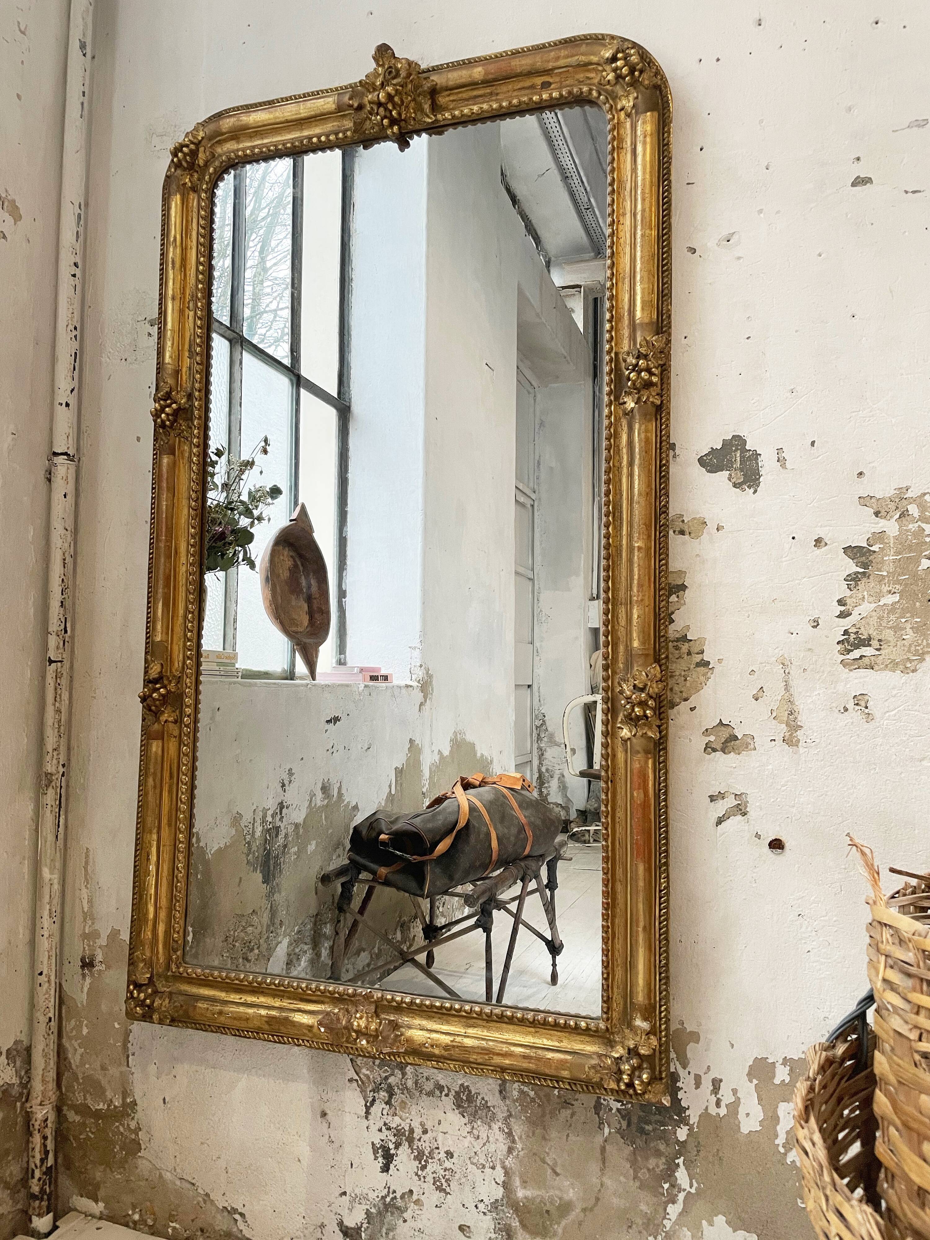 Louis Philippe Flowered Mirror 19th 84x150cm