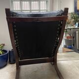 Siesta armchair and footrest in leather and mahogany wood