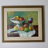 Original Swedish oil painting on canvas from the mid-century "Still Life with Bowl of Fruit" by Eric Lundgren -
