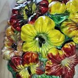 Vintage decorative object in ceramic majolica with pansy decoration – 1950s