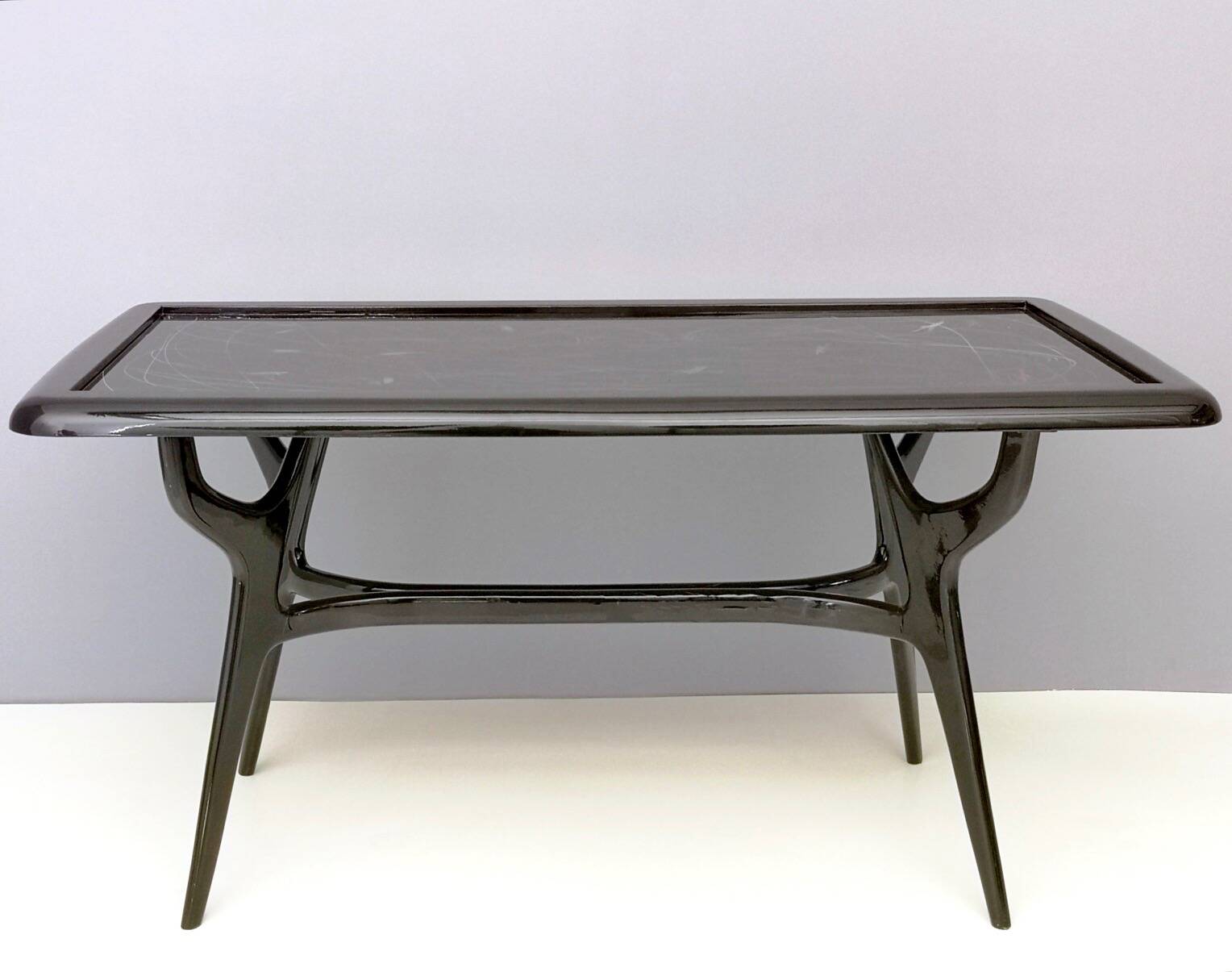 1950s Style Dining Table with Glass Top Lacquered by Enzio Wenk, Italy, 2019