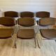 6 chrome sled armchairs Soudexvinyl brown vintage Skaï 70s