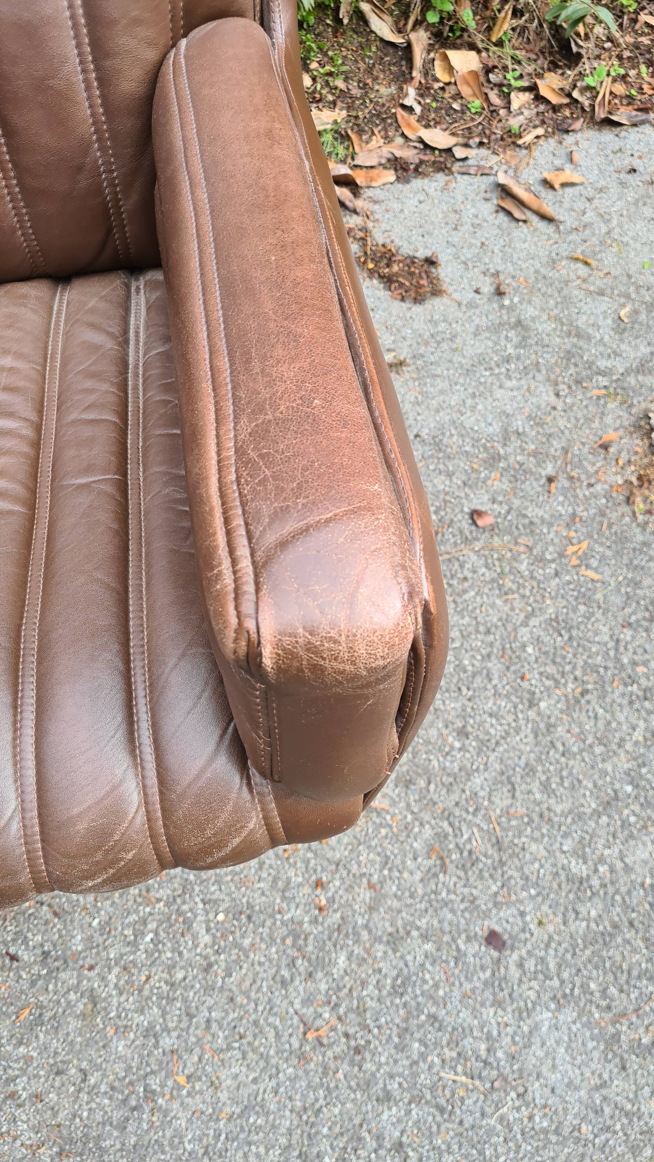 Brown leather office chair 80s