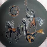 Rare pair of ceramic plates and enamel with mythological decoration. The 50s.