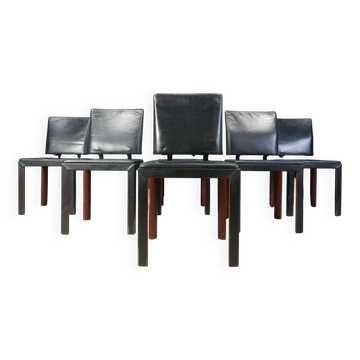 Vintage leather dining chairs by Durlet, 1980s