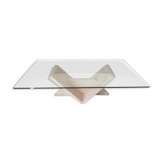 Table basse des années 70 en verre et pierre